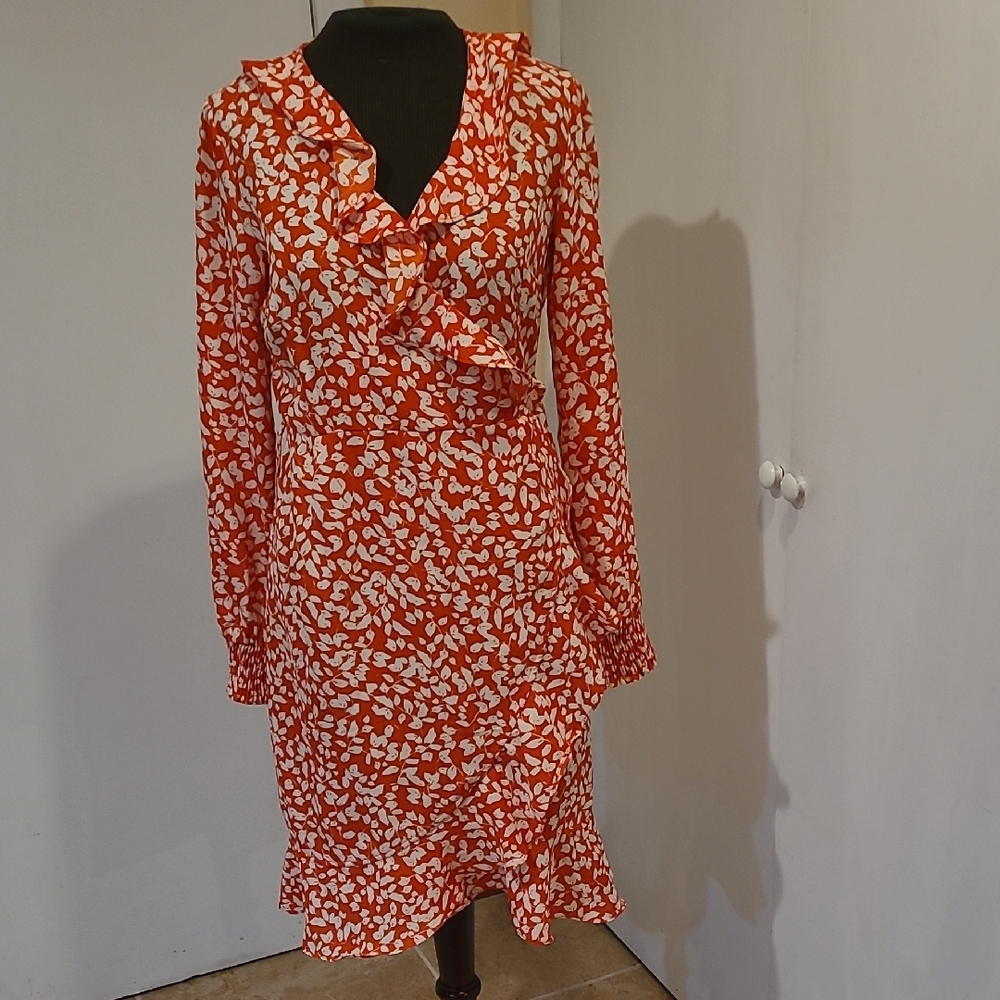 Vero Moda Red and White Long Sleeve Dress